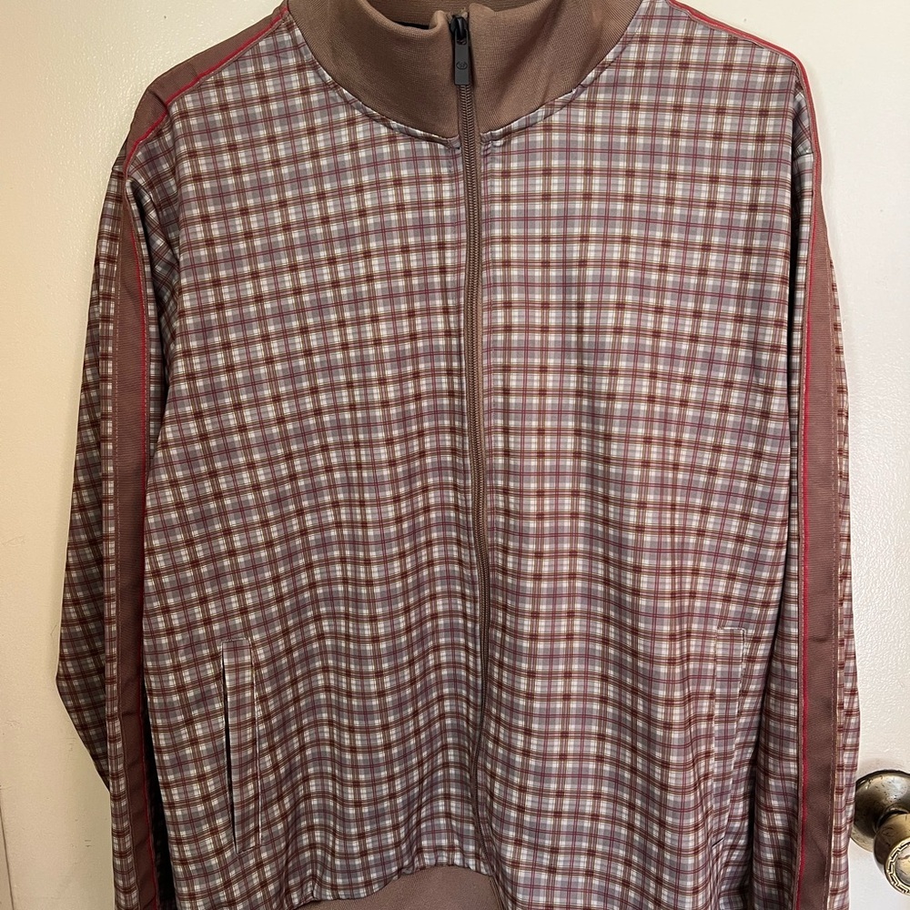 Men's Checkered Zip-Up Sweater - Brown and Red